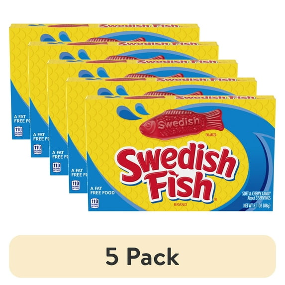 (5 pack) SWEDISH FISH Soft & Chewy Gummy Candy, 3.1 oz