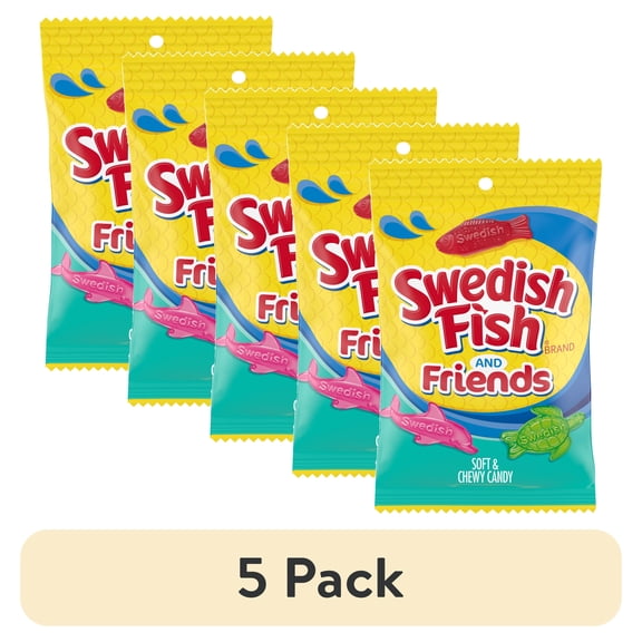 (5 pack) SWEDISH FISH and Friends Soft & Chewy Candy, 8.04 oz