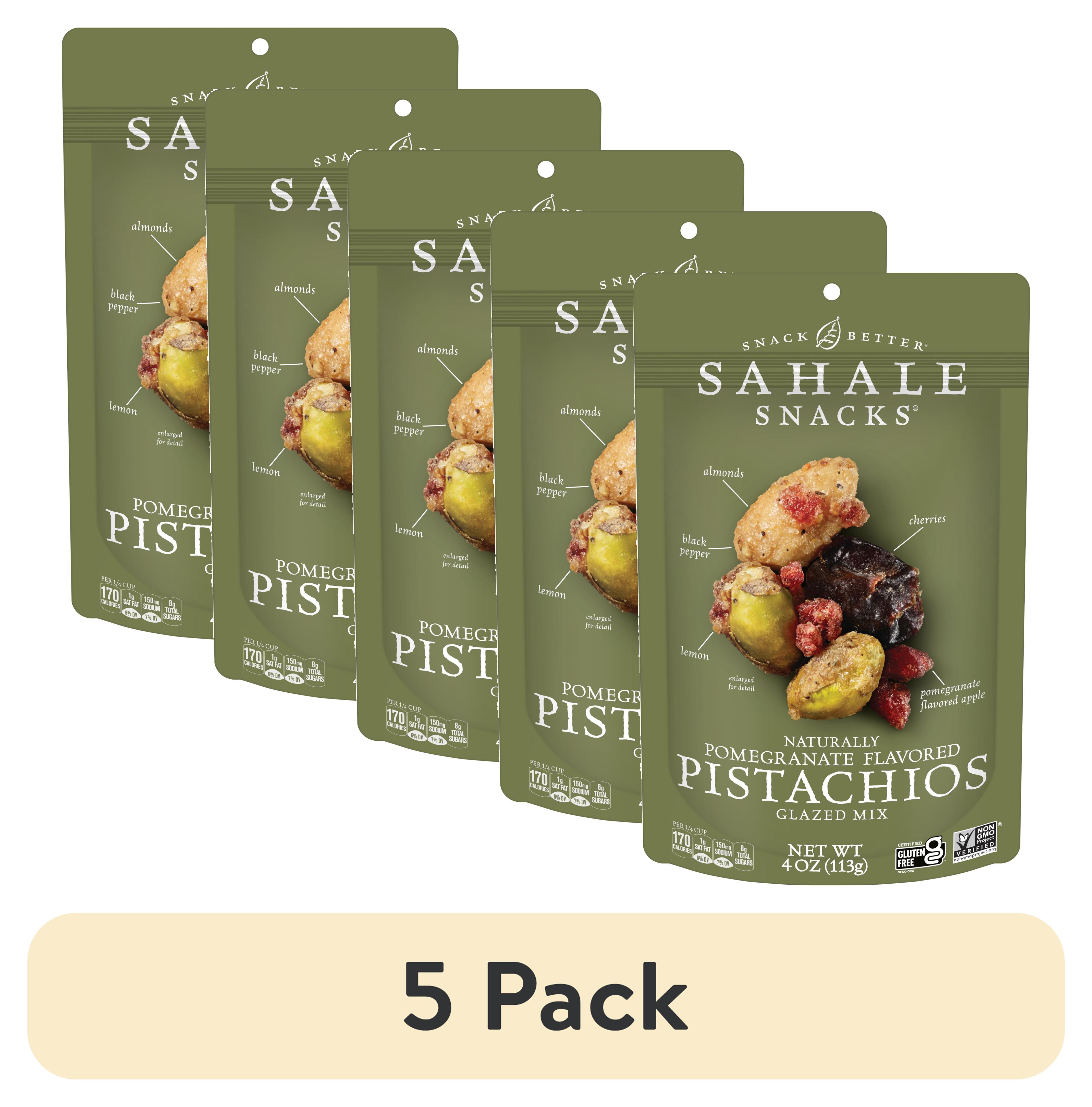(5 pack) Sahale Snacks Glazed Mix of Naturally Pomegranate Flavored Pistachios, 4oz Pouch Sweet & Savory Nut Blend, Gluten-Free, Non-GMO