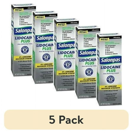 (5 pack) Salonpas Lidocaine Pain Relieving Roll-On, 4% Lidocaine, 3 OZ
