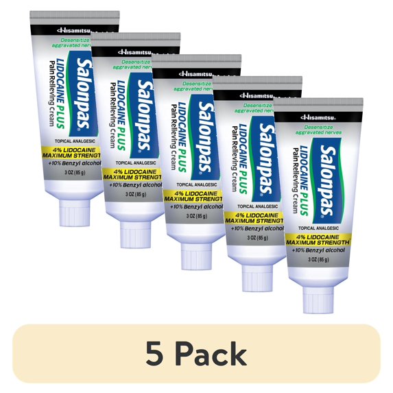 (5 pack) Salonpas Lidocaine Plus Maximum Strength Pain Relief Cream, 3 oz
