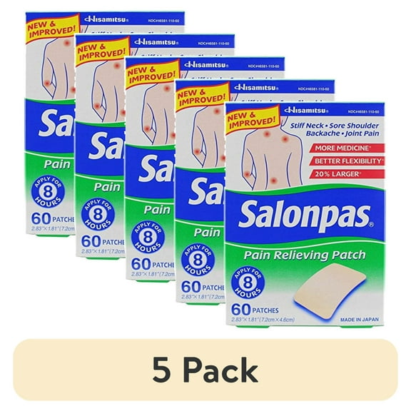 (5 pack) Salonpas Pain Relieving Patch, 8-Hour Pain Relief, 60 Patches