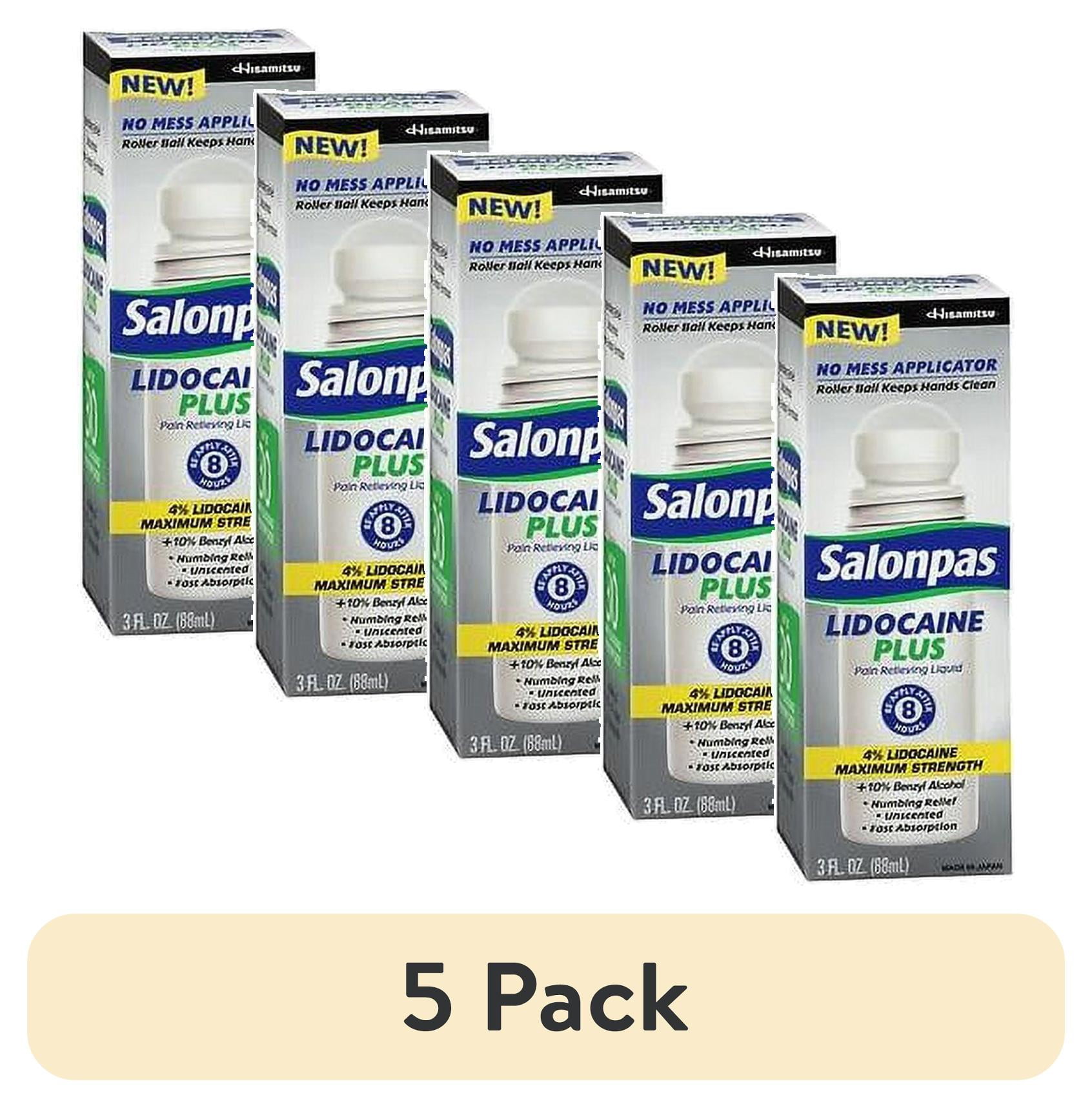 (5 pack) Salonpas lidocaine plus roll on pain relieving 4% lidocaine 3oz each