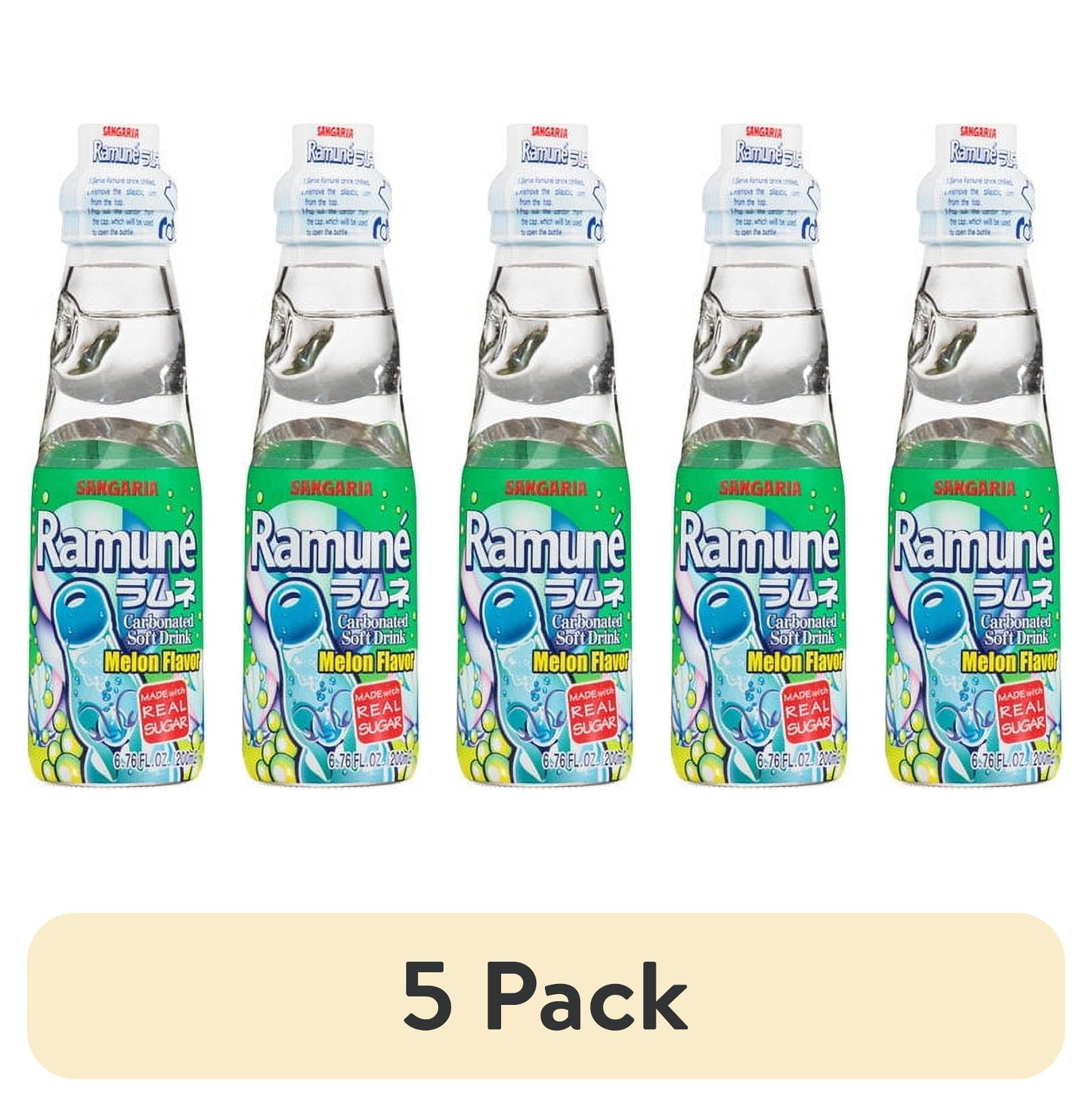 (5 pack) Sangaria Ramune Melon Flavor Carbonated Soft Drink, 6.76 fl oz