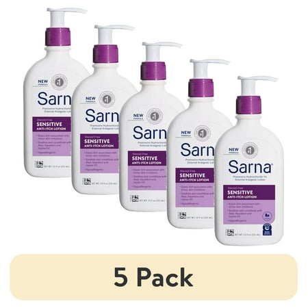 (5 pack) Sarna Sensitive Maximum Strength Anti Itch Lotion for Dry Irritated Skin Fragrance Free 7.5 Fl Oz | Steroid-Free Anti Itch Cream Extra Strength | Itchy Skin Relief | Eczema Treatment | Rash Cream