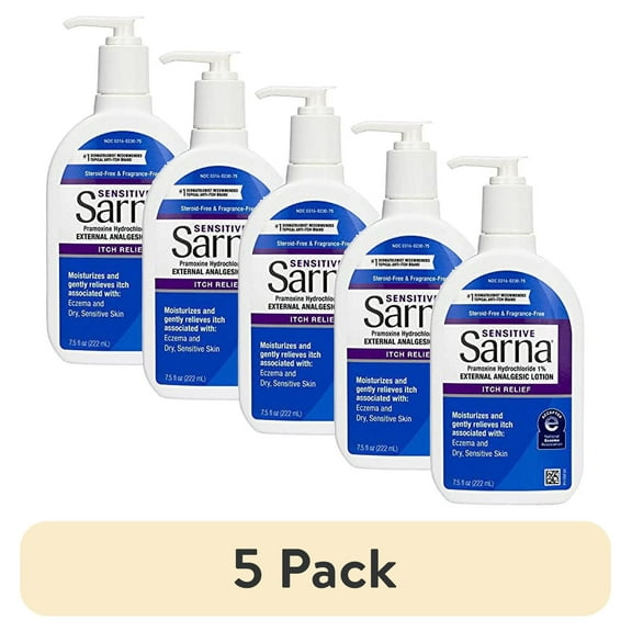 (5 pack) Sarna Sensitive Steroid-Free Anti-Itch Lotion for Dry Irritated Skin, Fragrance free - 7.5 Fl Oz