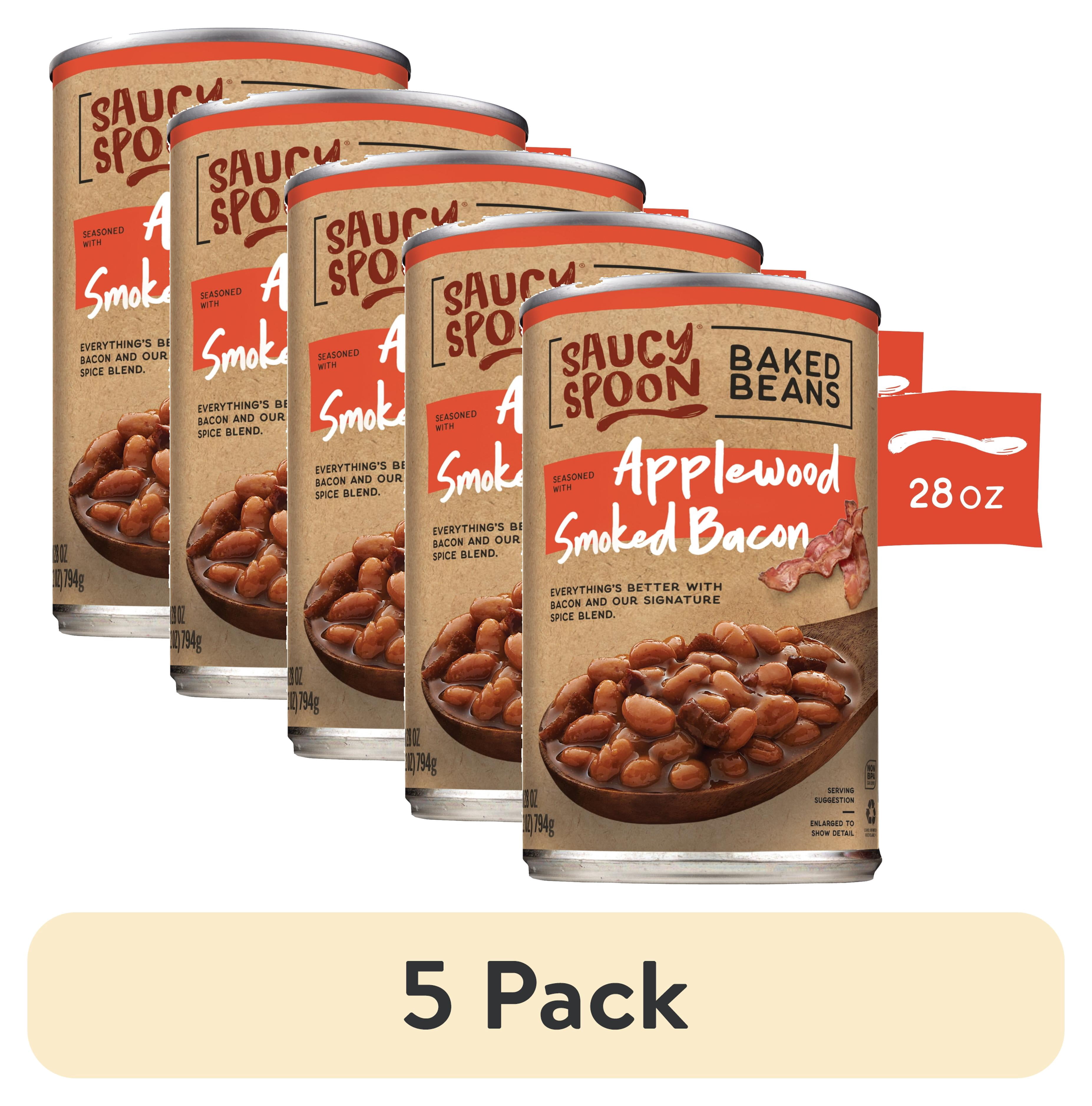 (5 pack) Saucy Spoon Applewood Smoked Bacon Baked Beans, Canned Beans, 28 oz Can