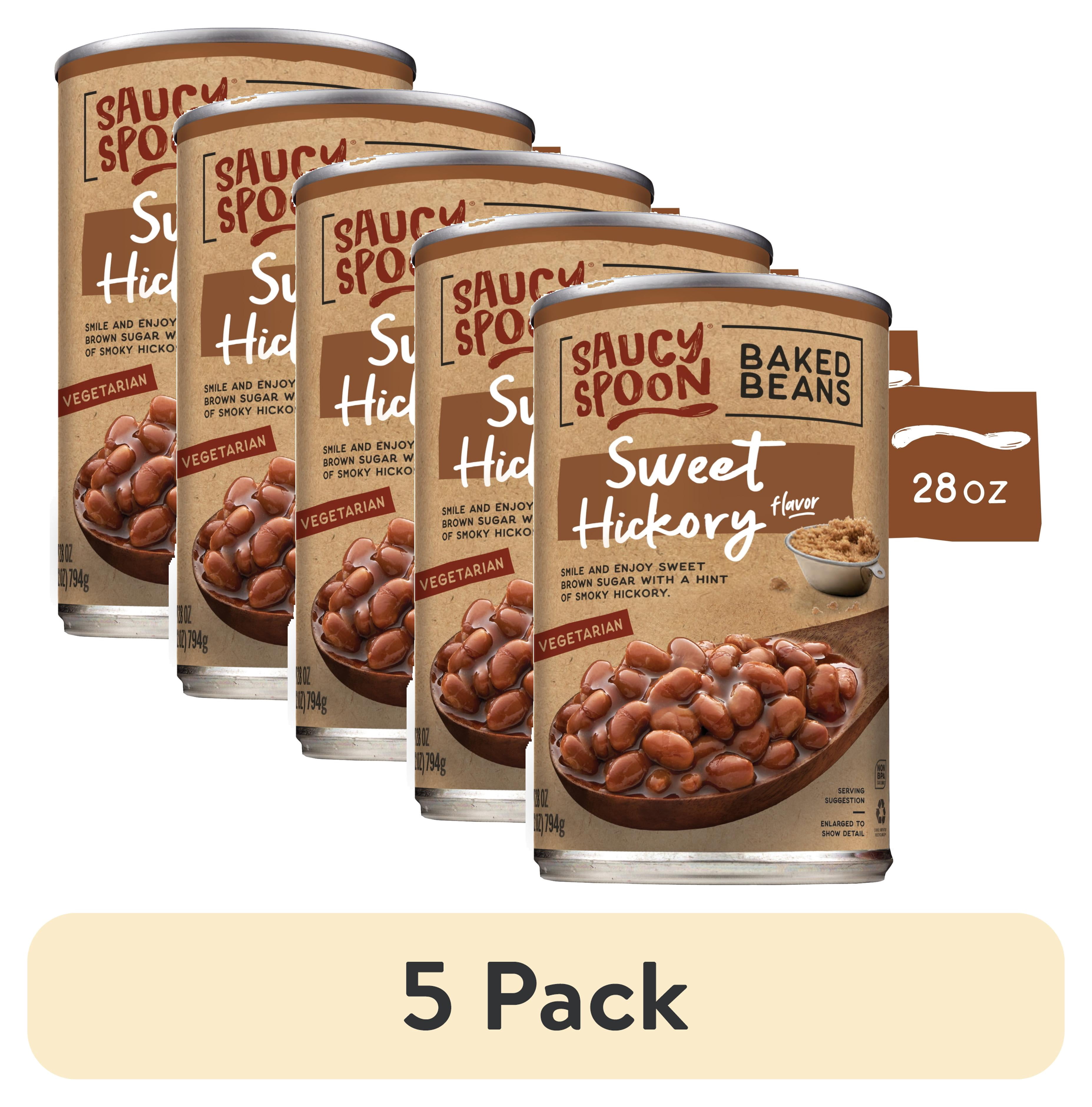 (5 pack) Saucy Spoon Sweet Hickory Baked Beans, Canned Beans, 28 oz Can