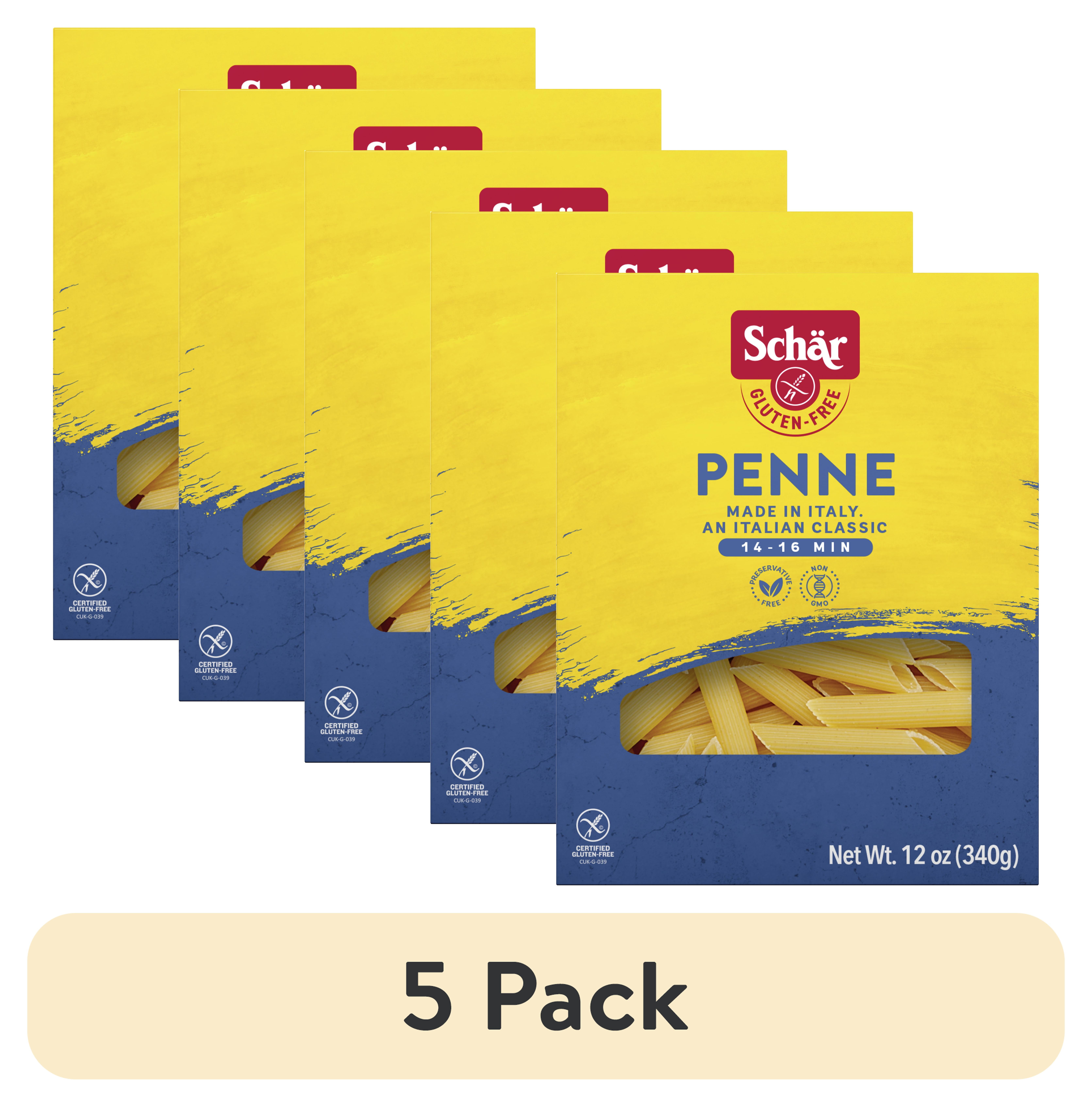(5 pack) Schar Penne Pasta, Gluten Free Pasta Noodles, 12 oz