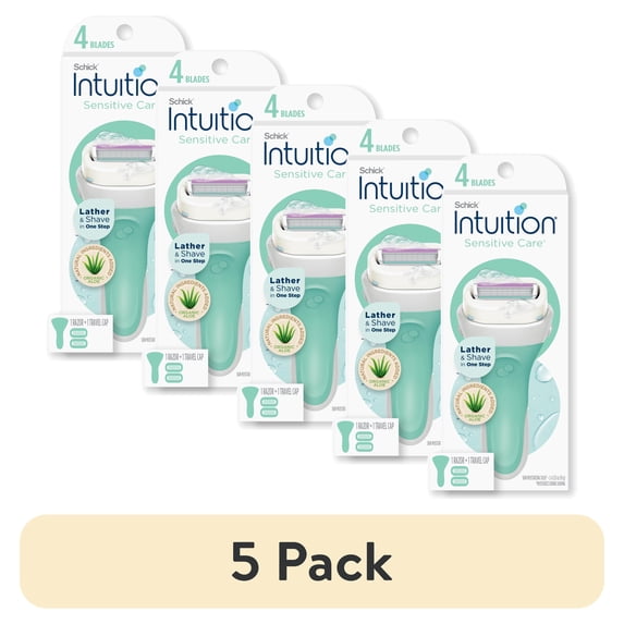 (5 pack) Schick Intuition 4-Blade Sensitive Care Women's Razor Handle Plus 2 Manual Razor Cartridge Refills