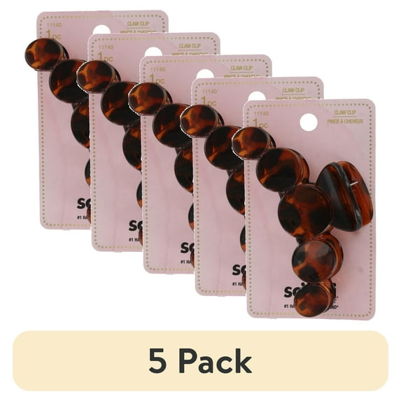 (5 pack) Scunci Claw Hair Clips for Women Elegant Round Design Hair Accessories for All Hair Types (Colors May Vary: Pink or Tortoiseshell)