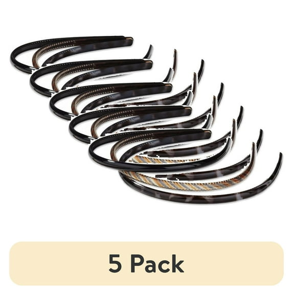 (5 pack) Scunci Comfort Plastic Thin Fashion Headbands, Hold Hair Back All Day, in Neutral Colors, 4ct