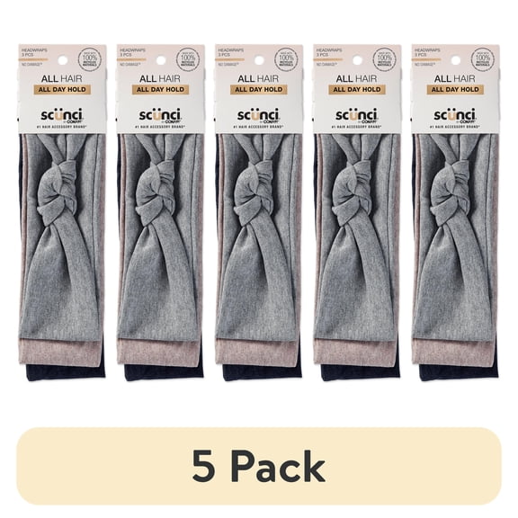 (5 pack) Scunci Fabric Headwrap Headband, Multicolor, 3 Count
