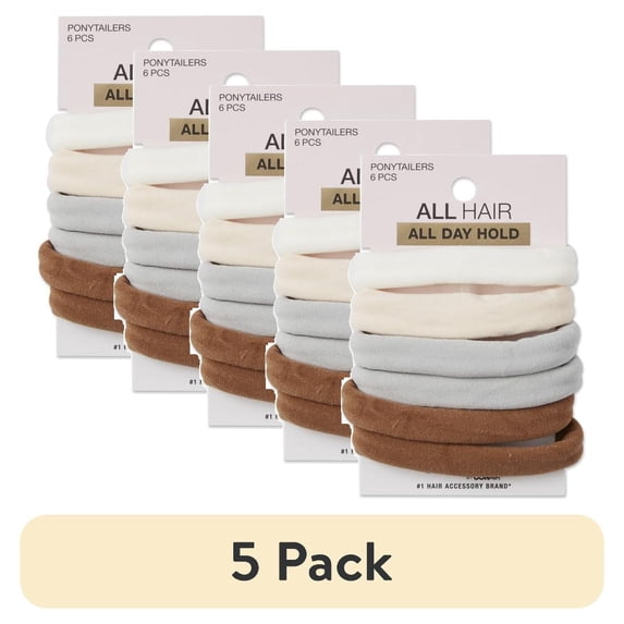 (5 pack) Scunci Hosiery Ponytail Holder Hair Ties, Assorted Neutrals, 6 Ct