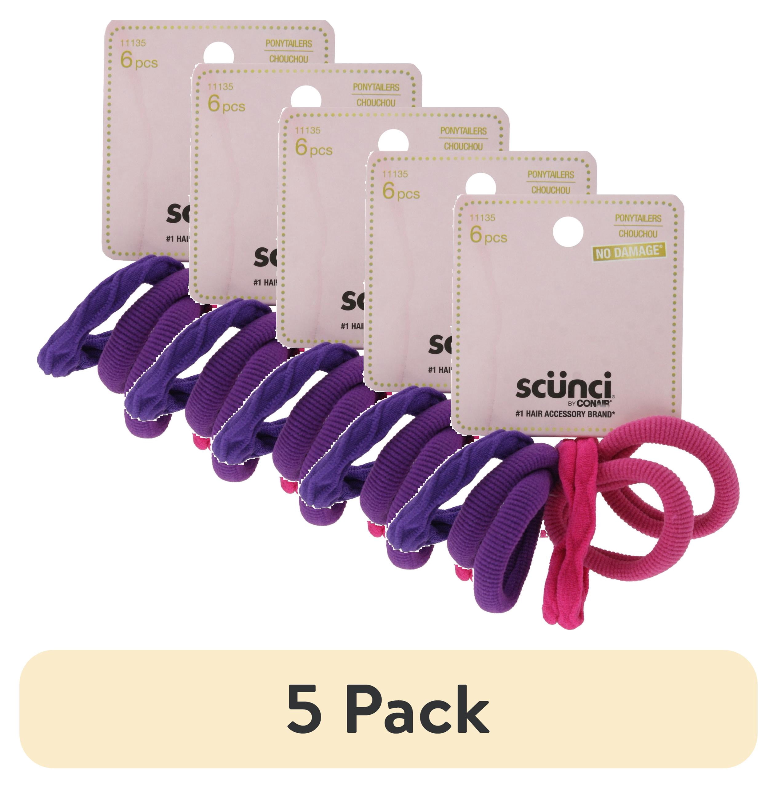 (5 pack) Scunci No Damage Soft Hair Tie Ponytailers, Assorted Colors will Vary, 6-Pieces