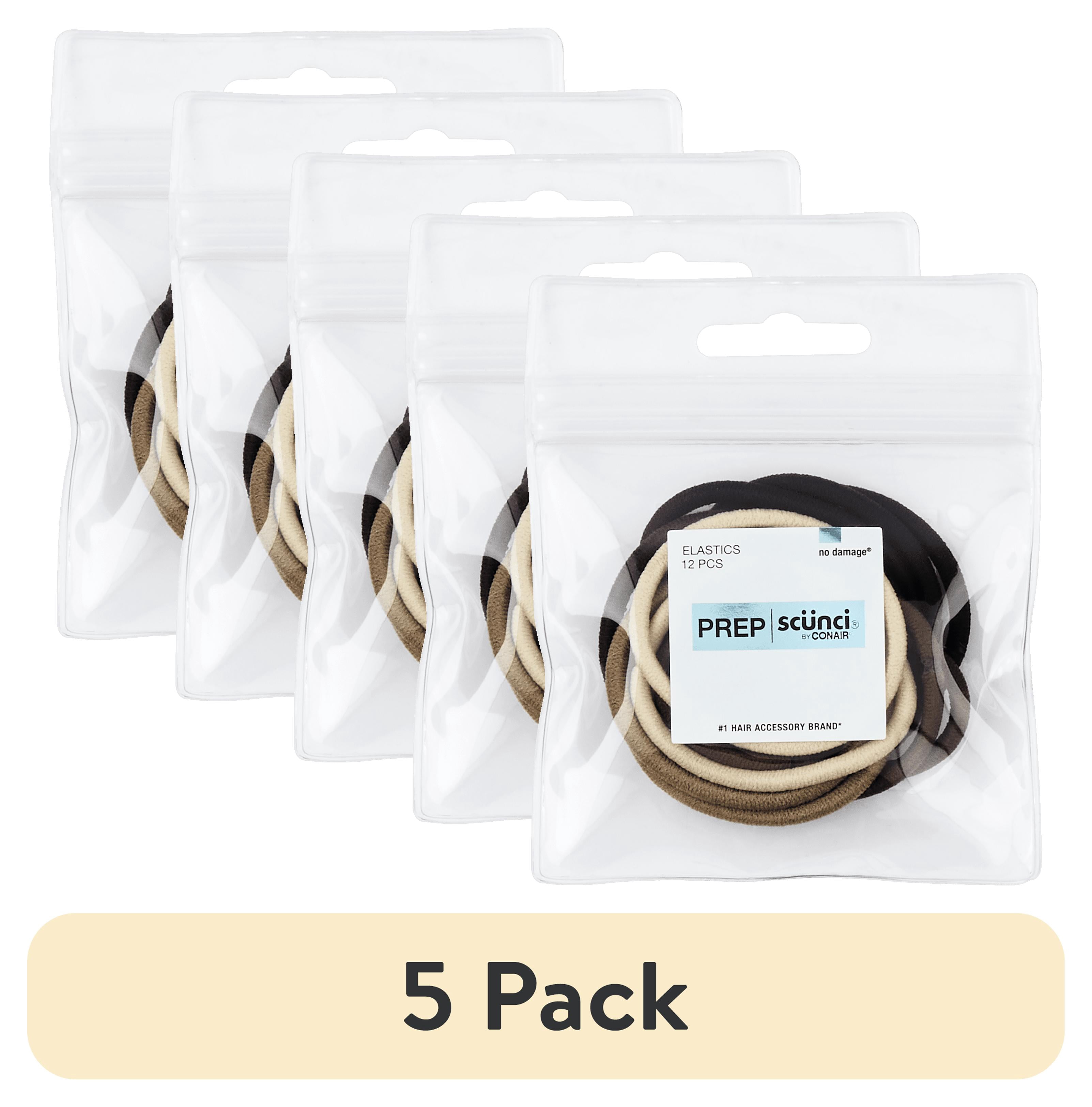 (5 pack) Scunci Prep No Damage Hair Elastics, Assorted Colors, 12-Count with Pouch