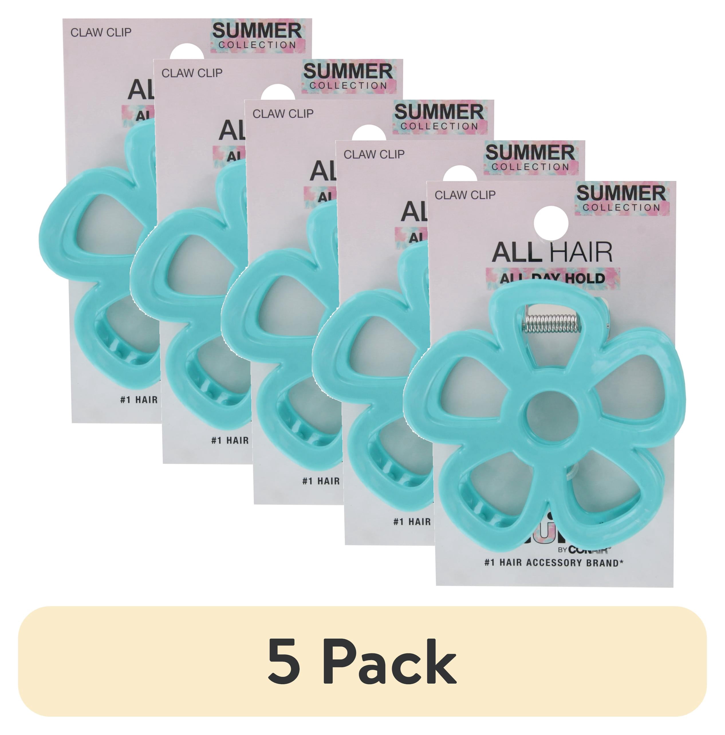 (5 pack) Scunci Summer Collection All Hair All Day Hold Claw Clip, Flower-Shaped Design, Turquoise, 1-Count