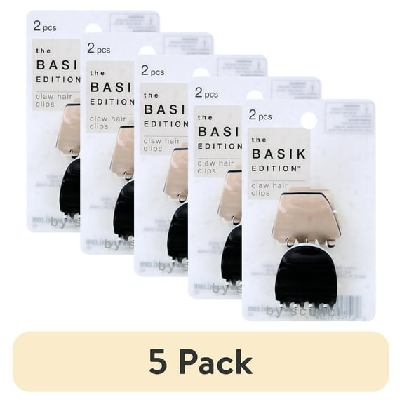 (5 pack) Scunci The Basik Edition Hair Jaw Clips, Assorted Colors, 2-Pieces