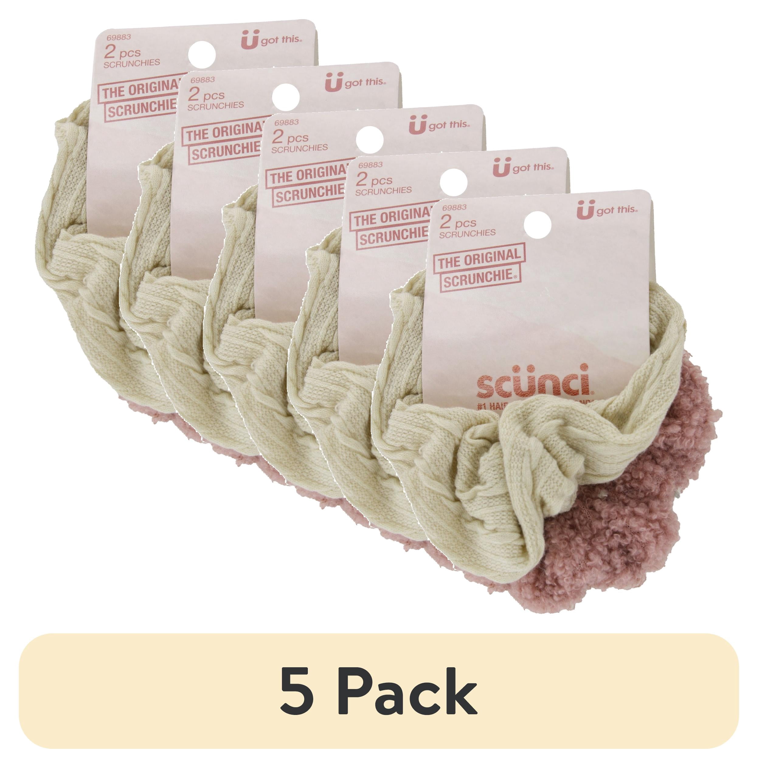 (5 pack) Scunci The Original Scrunchie Soft Fabric and Fuzzy Scrunchies, Assorted Colors, 2-Pieces