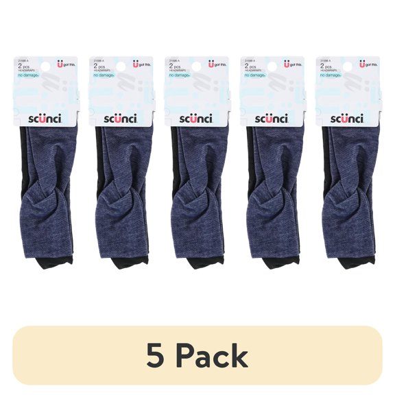 (5 pack) Scunci U Got This Jean Style Headwraps, 2-Pieces