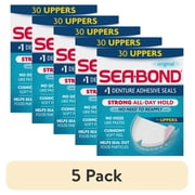 5 pack Sea Bond Secure Denture Adhesive Seals, Original Uppers, Zinc-Free, All-Day-Hold, Mess-Free, 30 Count