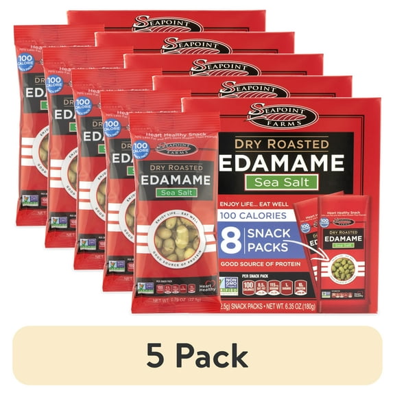 (5 pack) Seapoint Farms 100 Calorie Snack Packs, Sea Salt Dry Roasted Edamame, 8 Ct, (0.79 oz. Bags)