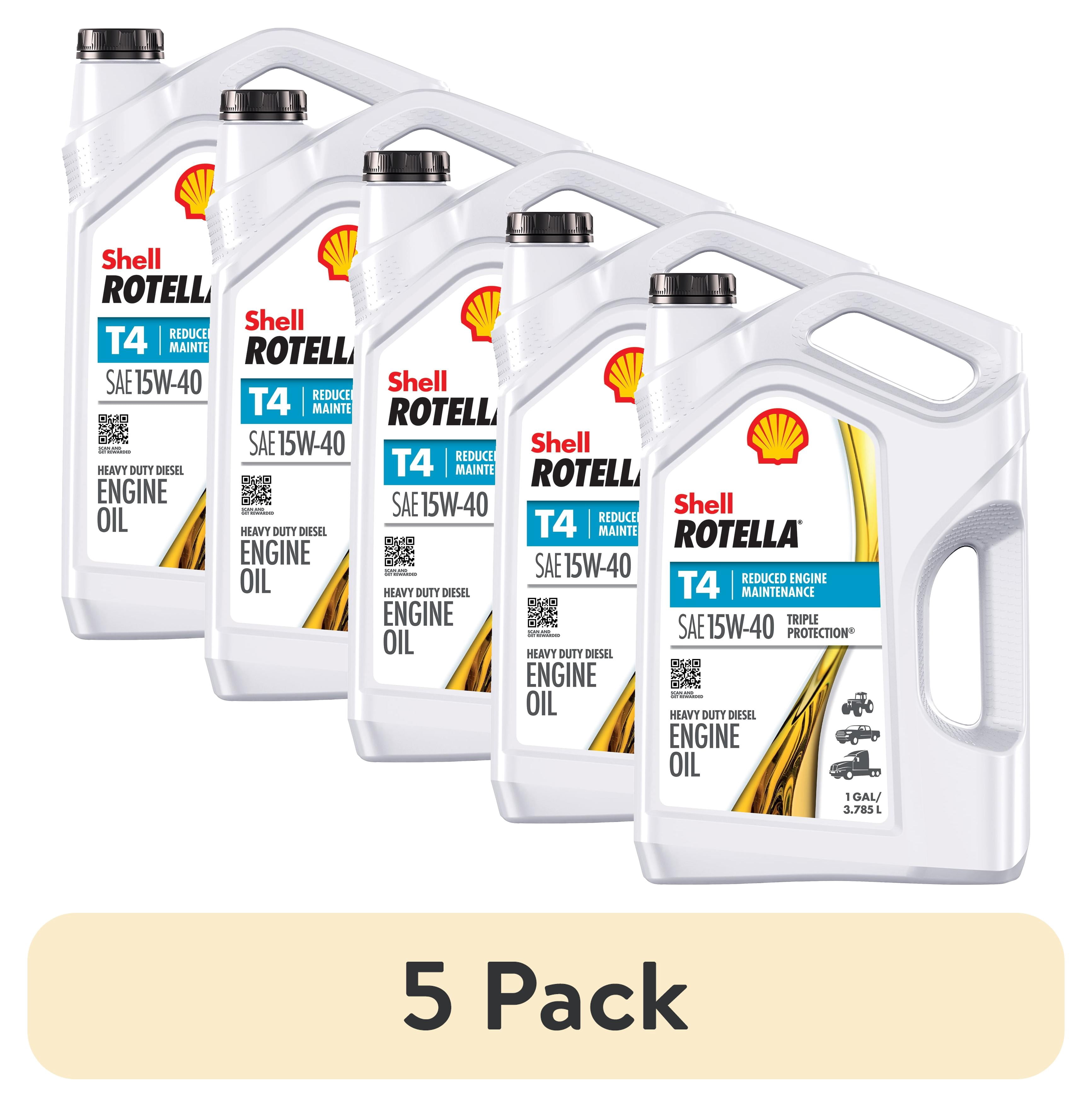 (5 pack) Shell Rotella T4 Triple Protection 15W-40 Diesel Engine Oil, 1 Gallon