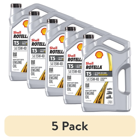 (5 pack) Shell Rotella T5 Synthetic Blend 15W-40 Diesel Engine Oil, 1 Gallon