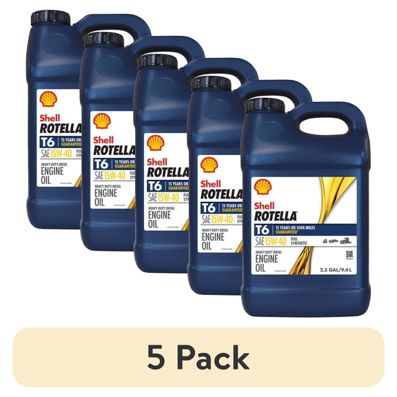 (5 pack) Shell Rotella T6 Full Synthetic 15W-40 Diesel Engine Oil, 2.5 Gallon