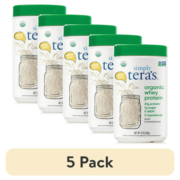 (5 pack) Simply Tera's Organic Whey Protein, Plain Unsweetened, 12 oz (340 g)