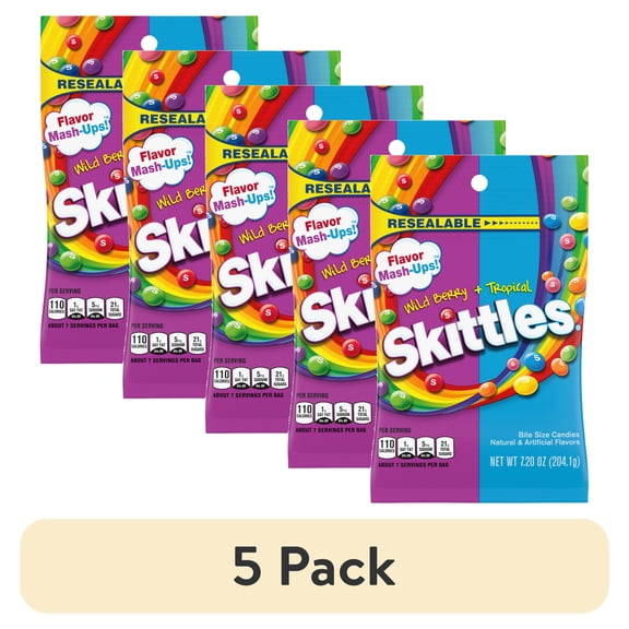 (5 pack) Skittles Flavor Mash-Ups Wild Berry and Tropical Candy - 7.2 oz Bag
