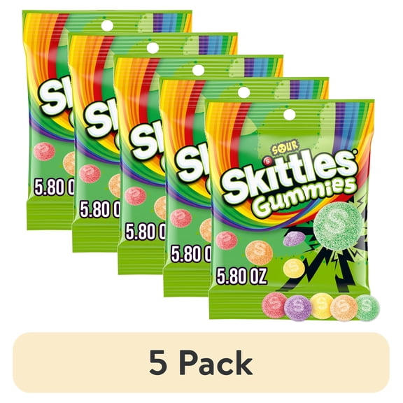(5 pack) Skittles Sour Gummies, Sour Gummy Candy - 5.8 oz Bag