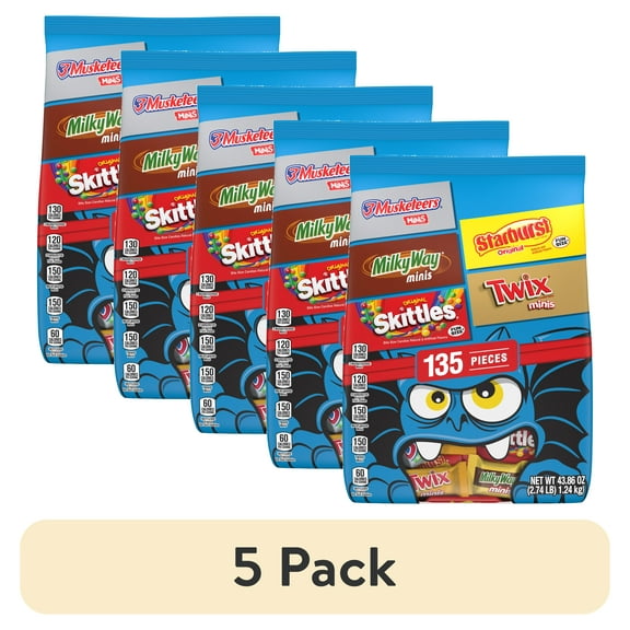 (5 pack) Skittles, Twix, Starburst & More Halloween Candy Variety Pack, 135 Pieces Bulk Bag