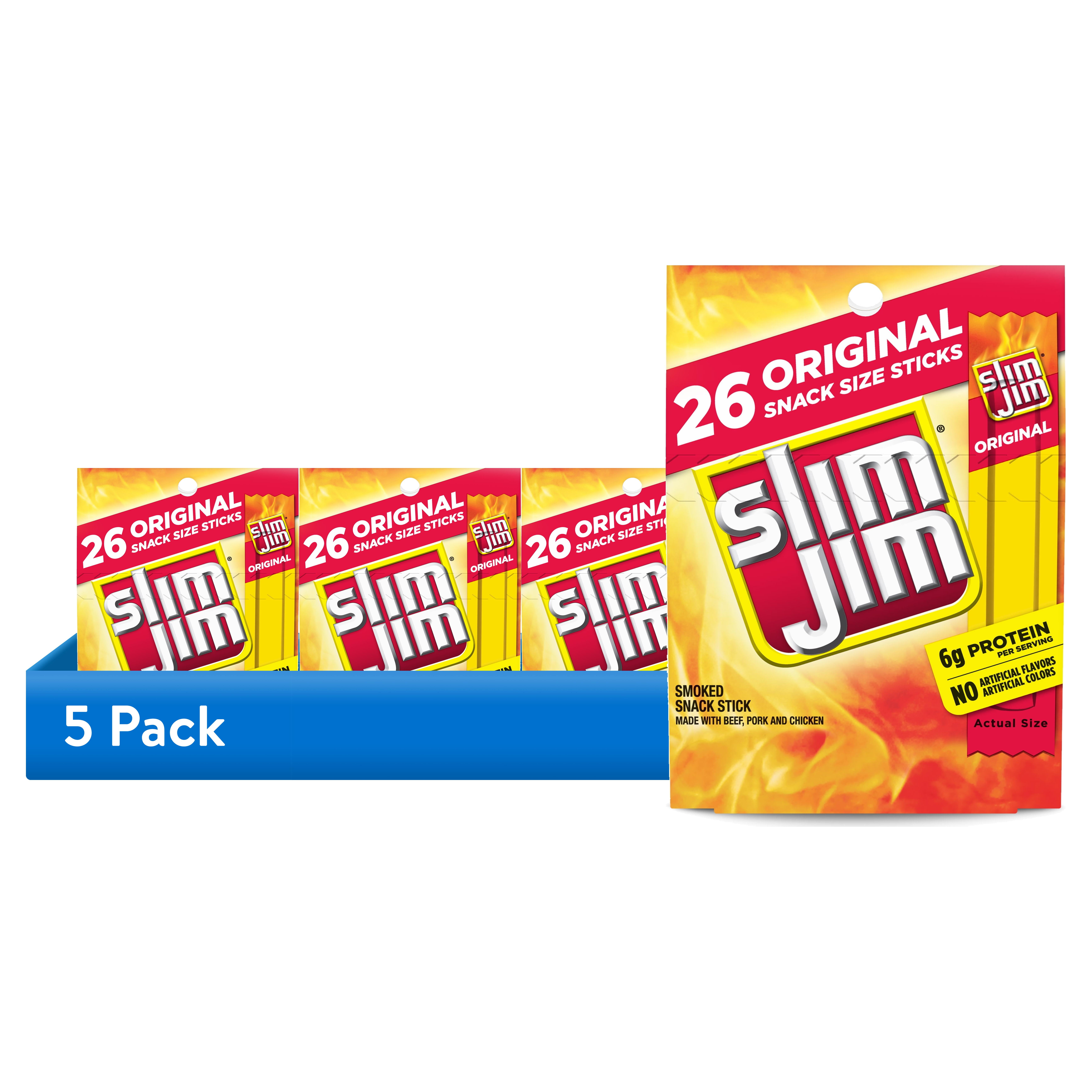 (5 pack) Slim Jim Smoked Meat Sticks, Original Flavor, 6g Protein Per Serving, Snack Size, 0.28 oz. (26 Count)