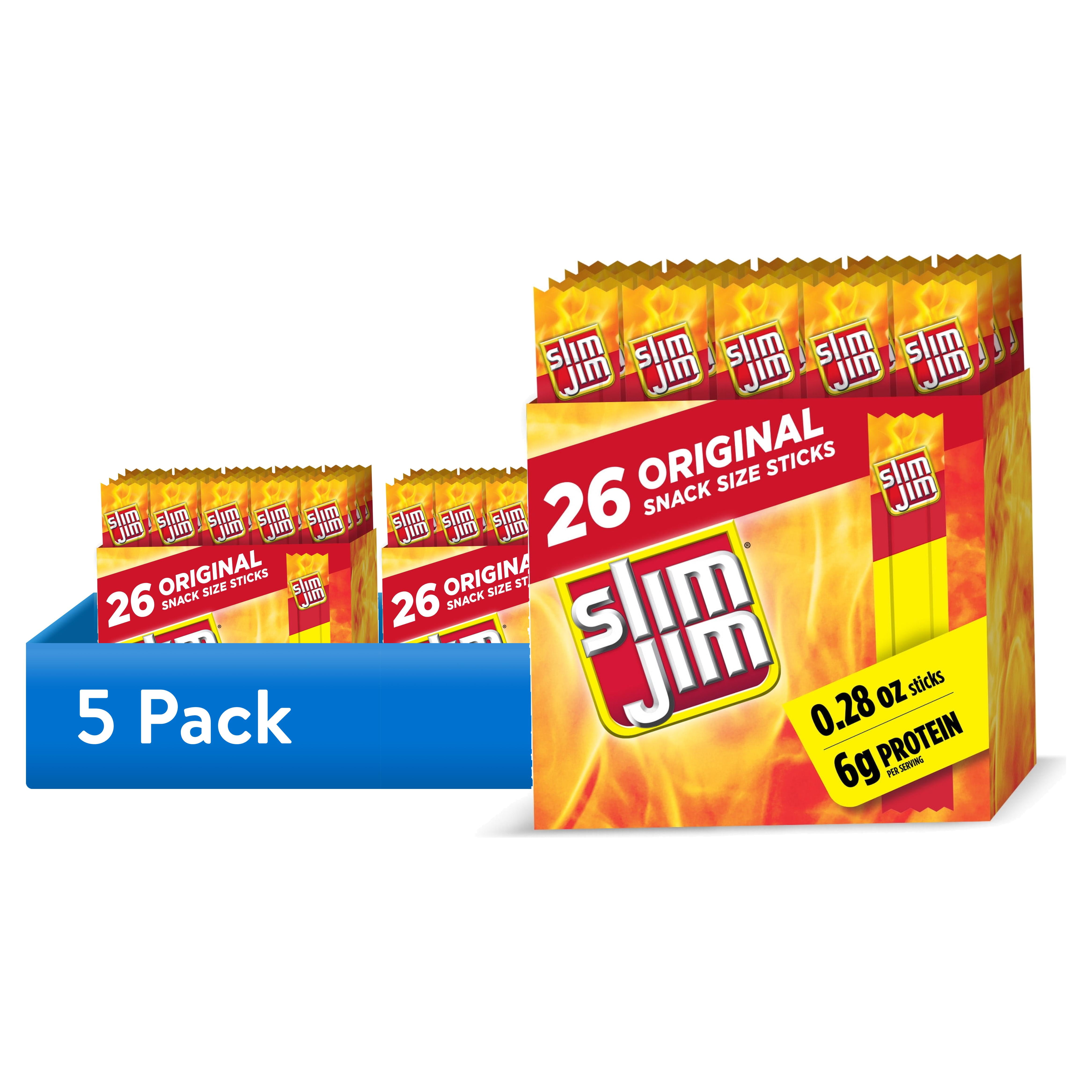 (5 pack) Slim Jim Smoked Meat Sticks, Original Flavor, 6g Protein Per Serving, Snack Size, 0.28 oz. (26 Count)