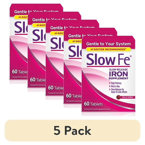 (5 pack) Slow Fe Iron Supplement for Iron Deficiency Slow Release Tablets, 45 mg, 60 Count