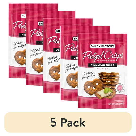 (5 pack) Snack Factory Pretzel Crisps, Cinnamon Sugar, 7.2 oz
