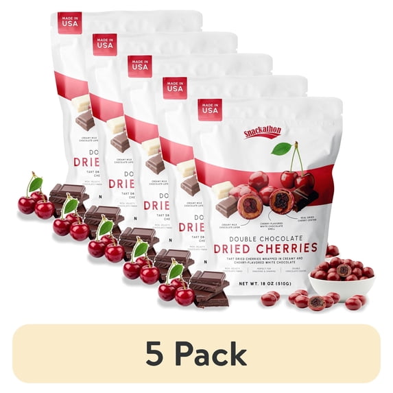 (5 pack) Snackathon Double Chocolate Covered Cherries, 18 OZ Resealable Bulk Bag