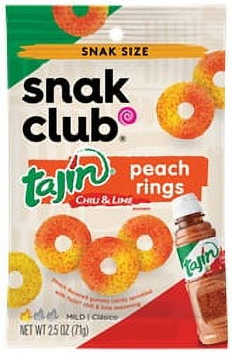 (5 pack) Snak Club Tajin Chili & Lime Peach Rings Candy, 2.5 oz Bags - Pack of 12