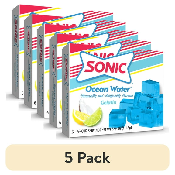 (5 pack) Sonic Ocean Water Gelatin Mix, 6 Servings, 3.94 oz Cardboard Box