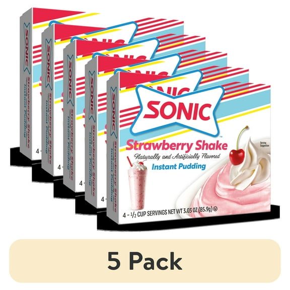 (5 pack) Sonic Strawberry Shake Instant Pudding Mix, 4 Servings, 3.03 oz Cardboard Box