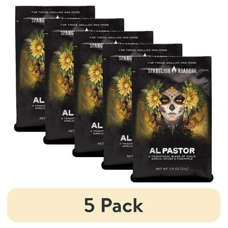(5 pack) Spanglish Asadero Al Pastor Seasoning Blend with Chilis, Garlic, Spices & Pineapple, 0.8 oz Packet