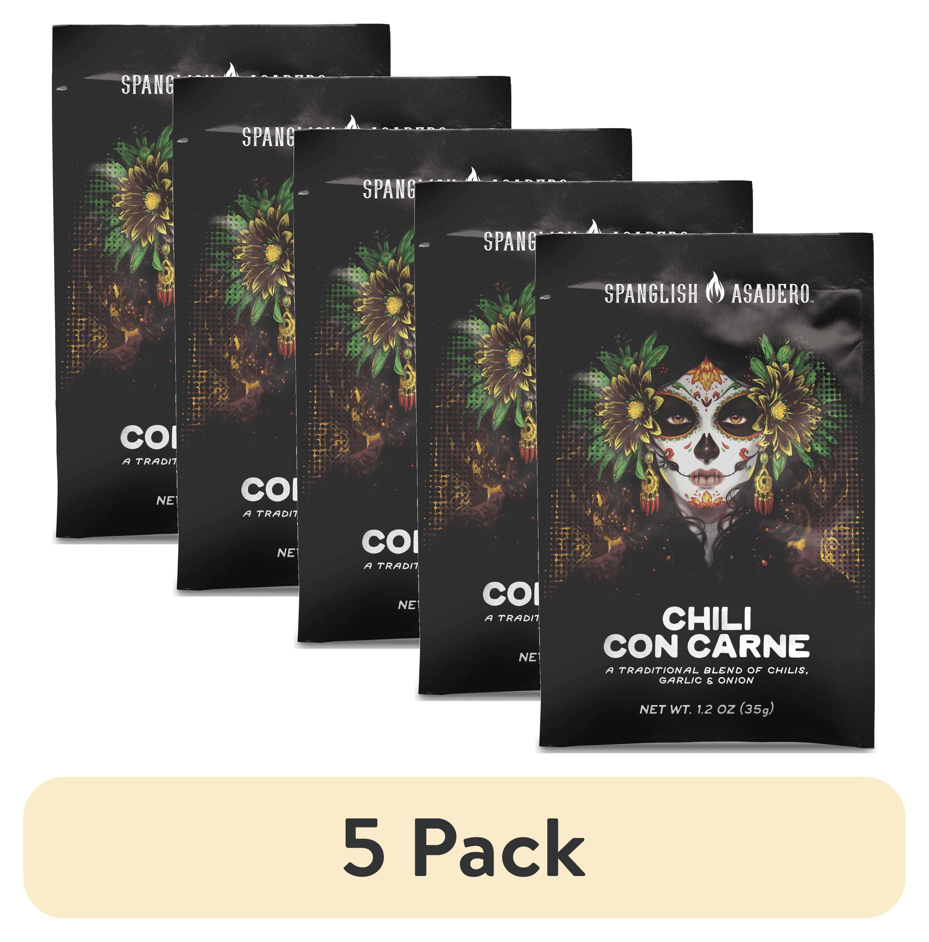 (5 pack) Spanglish Asadero Chili Con Carne Seasoning Blend with Chilis, Garlic, and Onion, 1.2 oz Packet