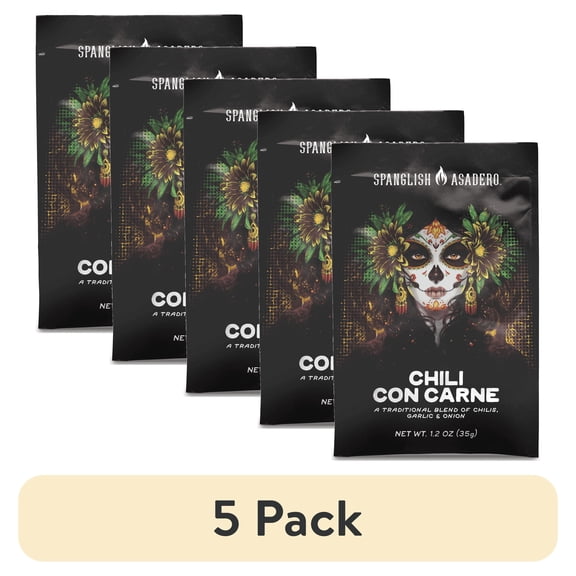 (5 pack) Spanglish Asadero Chili Con Carne Seasoning Blend with Chilis, Garlic, and Onion, 1.2 oz Packet