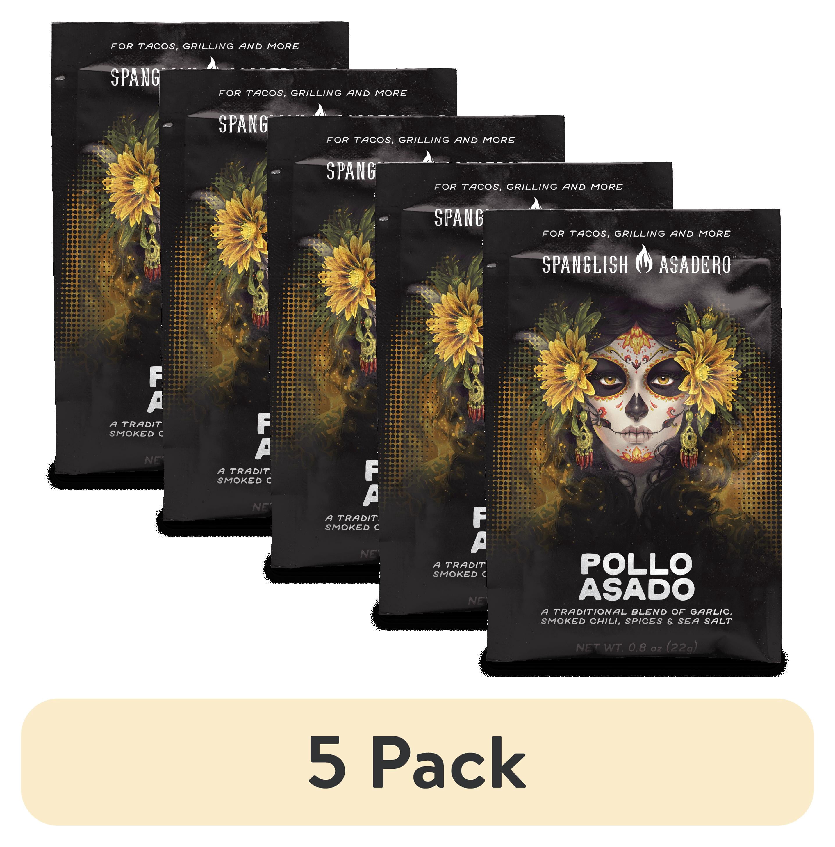 (5 pack) Spanglish Asadero Pollo Asado Seasoning Blend with Garlic, Smoked Chili, and Spices, 0.8 oz Packet