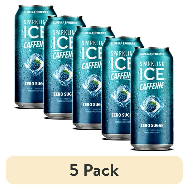 (5 pack) Sparkling Ice® +Caffeine Zero Sugar Flavored Sparkling Water, Blue Raspberry 16 fl oz, Aluminum Can