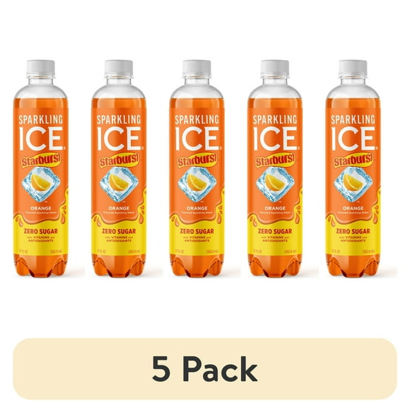 (5 pack) Sparkling Ice STARBURST Orange, Zero Sugar Flavored Sparkling Water, with Vitamins and Antioxidants, Low Calorie Beverage, 17 fl oz Plastic Bottle