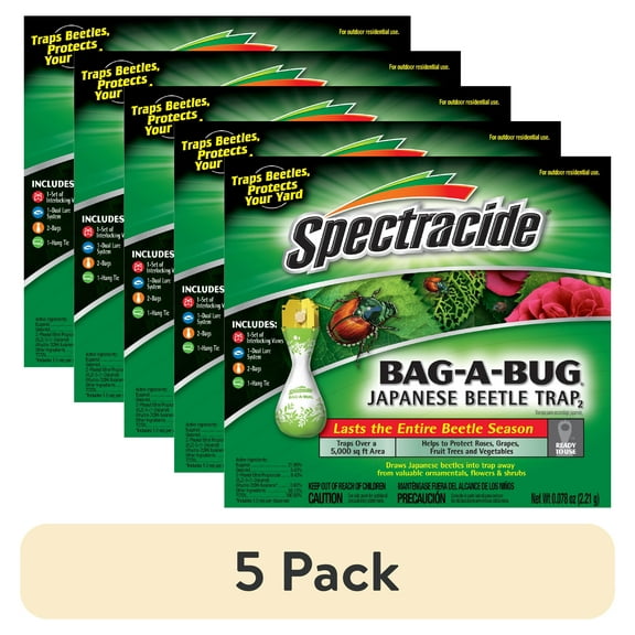 (5 pack) Spectracide Bag-a-Bug Japanese Beetle Trap, Dual Lure System, 1 Count