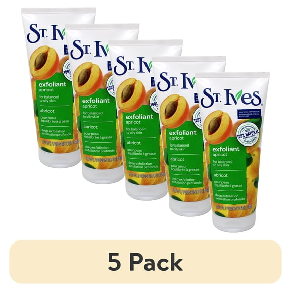 (5 pack) St. Ives Apricot Exfoliant Face Scrub for Balanced to Oily Skin, Deep Exfoliation with 100% Natural Exfoliants, 6 oz