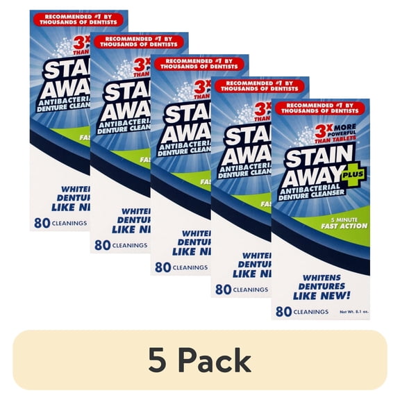 (5 pack) Stain Away Plus Denture Cleanser 8.1 Ounce